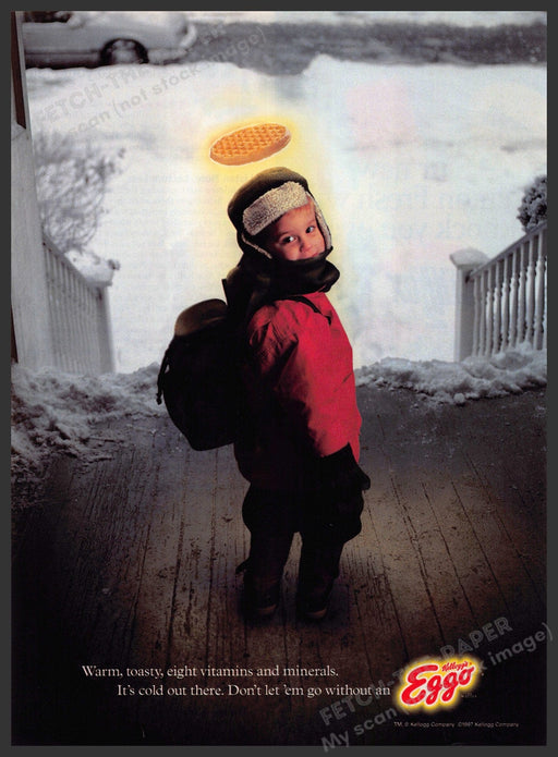 Kellogg's Eggo Waffles 1990s Print Advertisement Ad 1998 Halo Kid for School Kellogg's