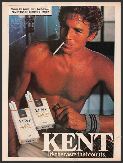 Kent Cigarettes 1980s Magazine Print Advertisement 1985 Young Man Locker Room Kent Cigarettes
