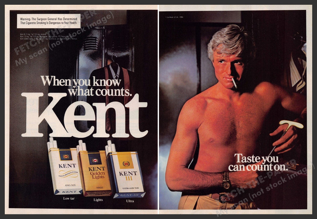 Kent Cigarettes 1980s Print Advertisement (2 page centerfold) 1984 Locker Room