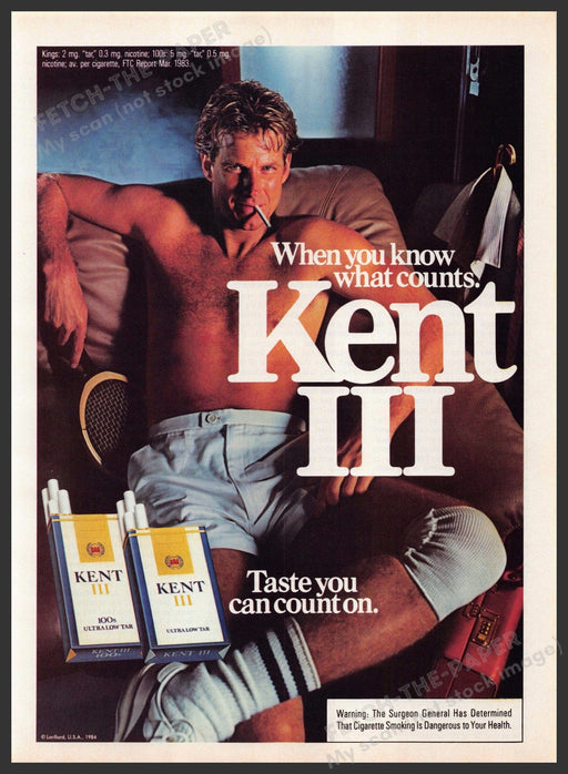 Kent III 1980s Magazine Print Advertisement 1984 Raquet Locker Room Athlete Kent III
