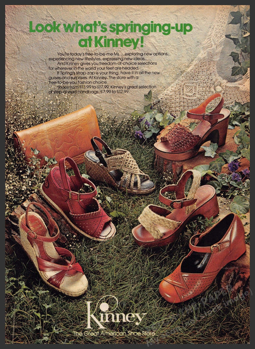 Kinney 1970s Print Advertisement 1977 "Look what's springing-up" Kinney Shoes