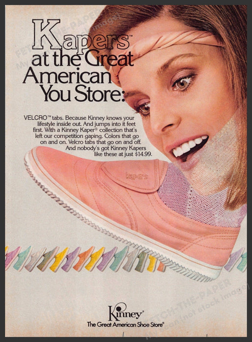 Kinney 1980s Magazine Print Advertisement 1984 Kapers Velcro Pastels Shoes Kinney Shoes