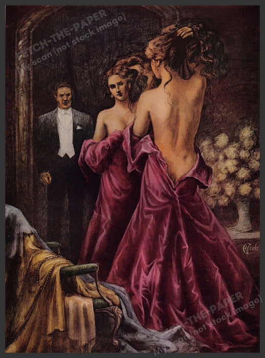 Kinuko Craft Artist 1980s Magazine Illustration 1981 Undressing Gown Mirror Fetch-the-Paper