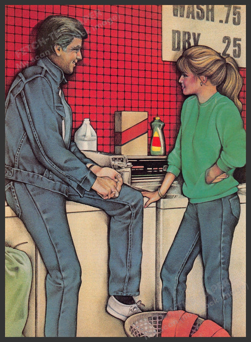 Kirsten Soderlind Artist 1980s Magazine Illustration 1982 Couple Doing Laundry Fetch-the-Paper