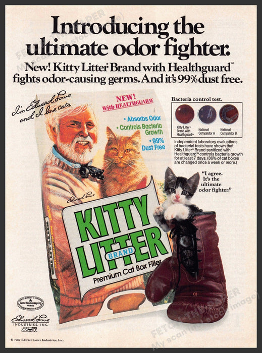 Kitty Litter Brand 1980s Print Advertisement Ad 1988 Kitten Edward Lowe Kitty Litter