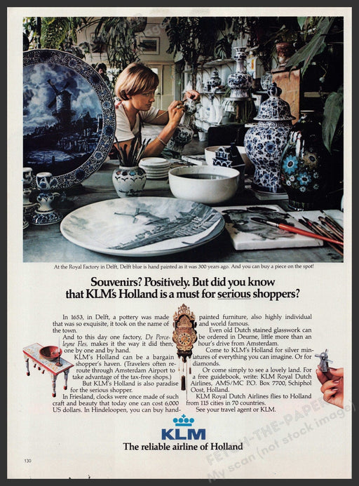 KLM Airlines Holland 1980s Print Advertisement Ad 1980 Delft Pottery Painter Fetch-the-Paper