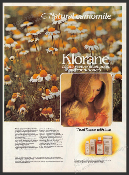 Klorane Camomile Hair Products 1980s Print Advertisement Ad 1980 From France Fetch-the-Paper