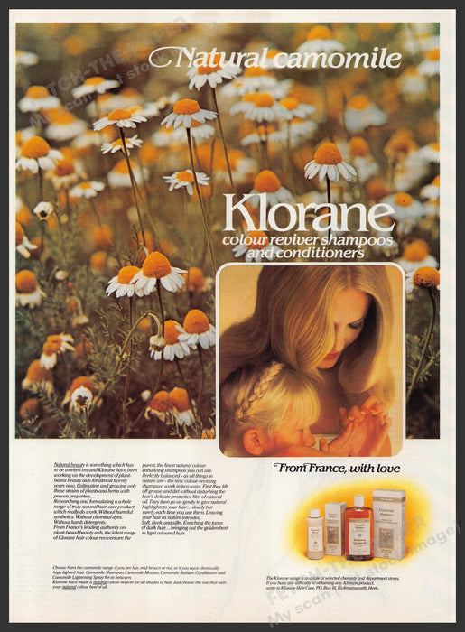 Klorane Camomile Hair Products 1980s Print Advertisement Ad 1980 From France Fetch-the-Paper