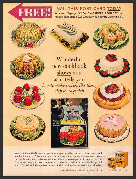 Knox Gelatine 1960s Print Advertisement 1961 Cookbook Promo Ad Knox Gelatine