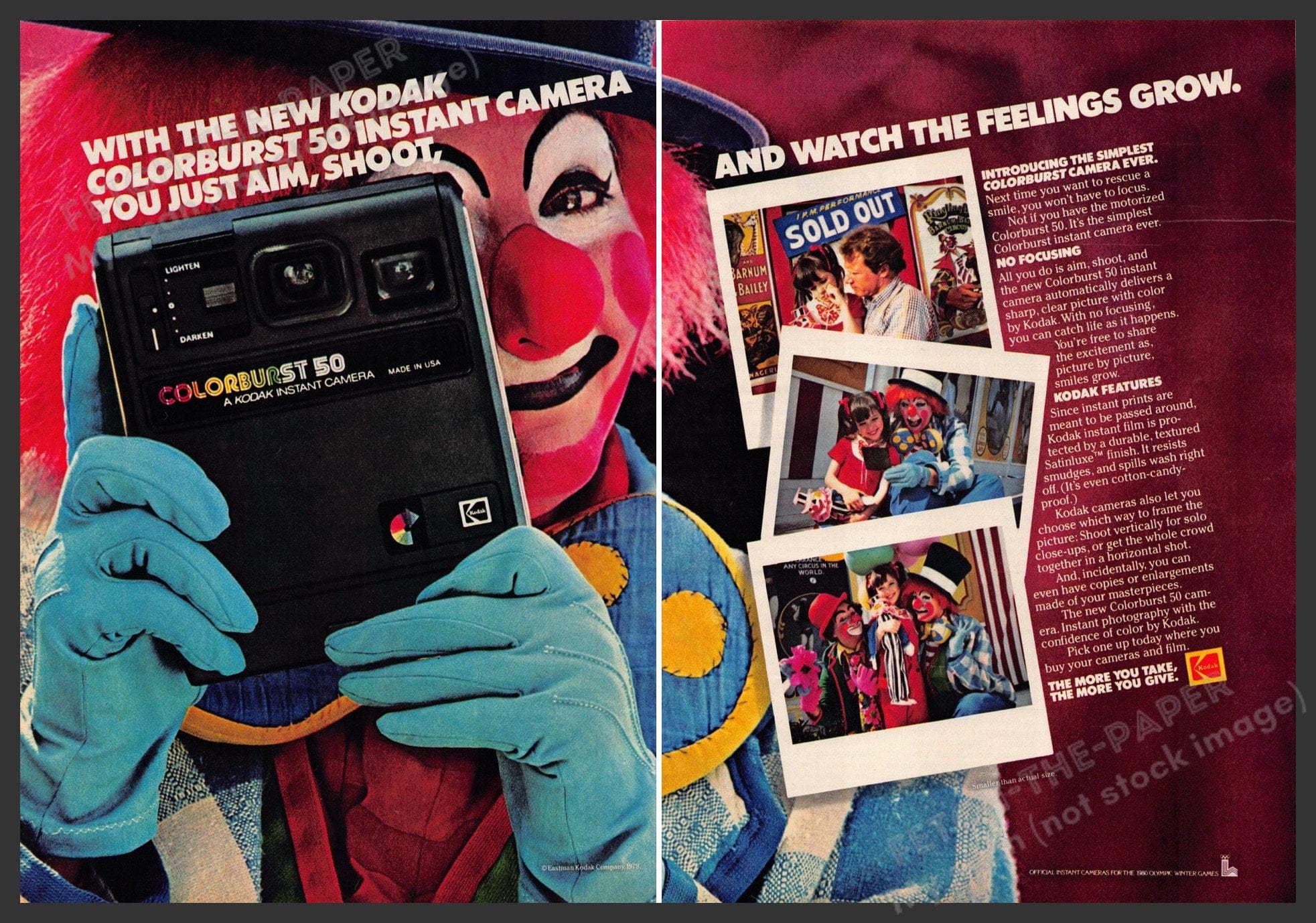 Kodak Colorburst 1979 Print Ad Clown with Instant Camera — Fetch
