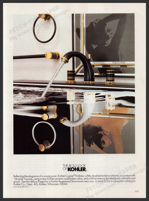 Kohler Cygnet Faucet 1980s Print Advertisement Ad 1987 Bare Lady Showering Fetch-the-Paper