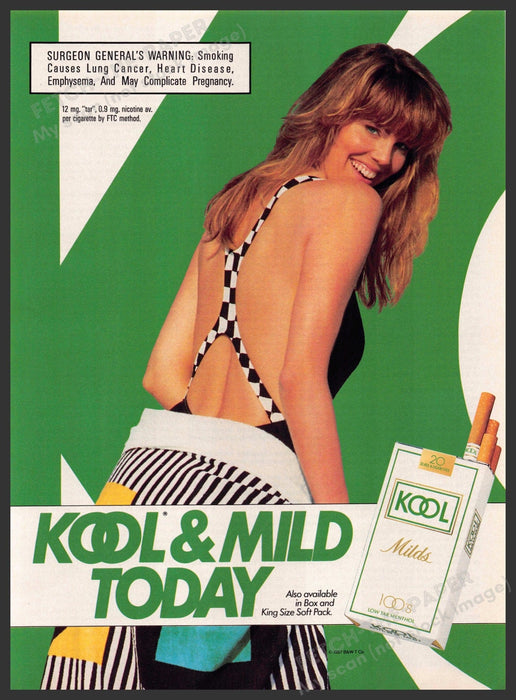 Kool & Mild 1980s Print Advertisement 1987 Girl Swimsuit Geometric Kool & Mild