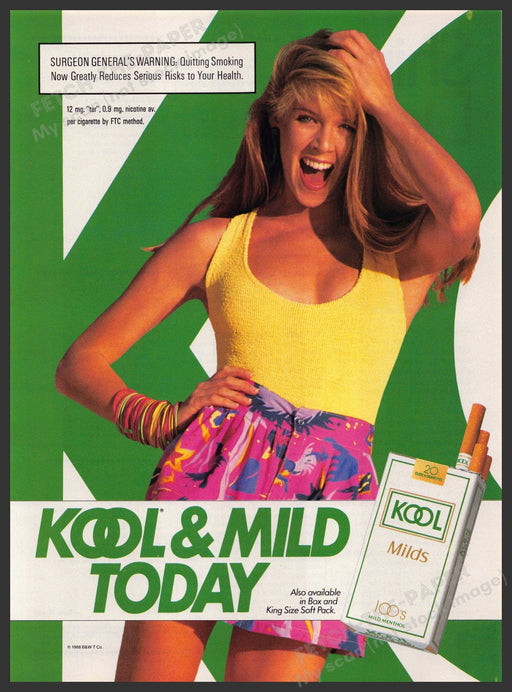 Kool & Mild Cigarettes 1980s Print Advertisement 1989 Legs Sexy Girl Fetch-the-Paper
