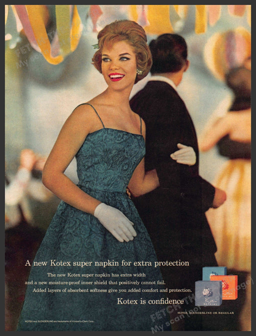 Kotex 1960s Print Advertisement Ad 1961 Super Napkin Girl Prom Party Kotex