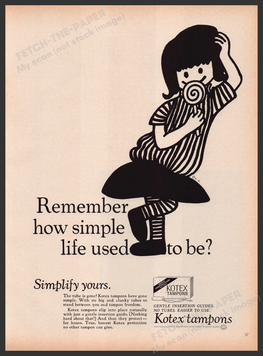 Kotex Tampons 1960s Print Advertisement Ad 1969 Lolipop Simplify Yours Fetch the Paper!