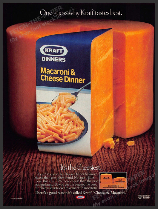 Kraft 1980s Print Advertisement Ad 1985 Macaroni & Cheese Dinner Cheese Wedge Kraft