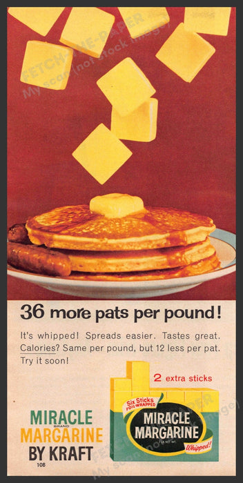 Kraft Miracle Margarine 1960s Print Advertisement Ad 1961 Pancakes Kraft
