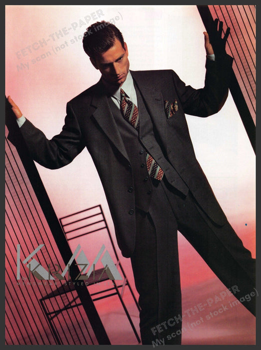 Krizia Italian Menswear 1990s Print Advertisement 1993 Male Model Suit Fetch-the-Paper
