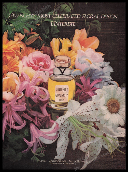 L'Interdit Givenchy Perfume 1980s Print Advertisement Ad 1980 Floral Fetch the Paper!