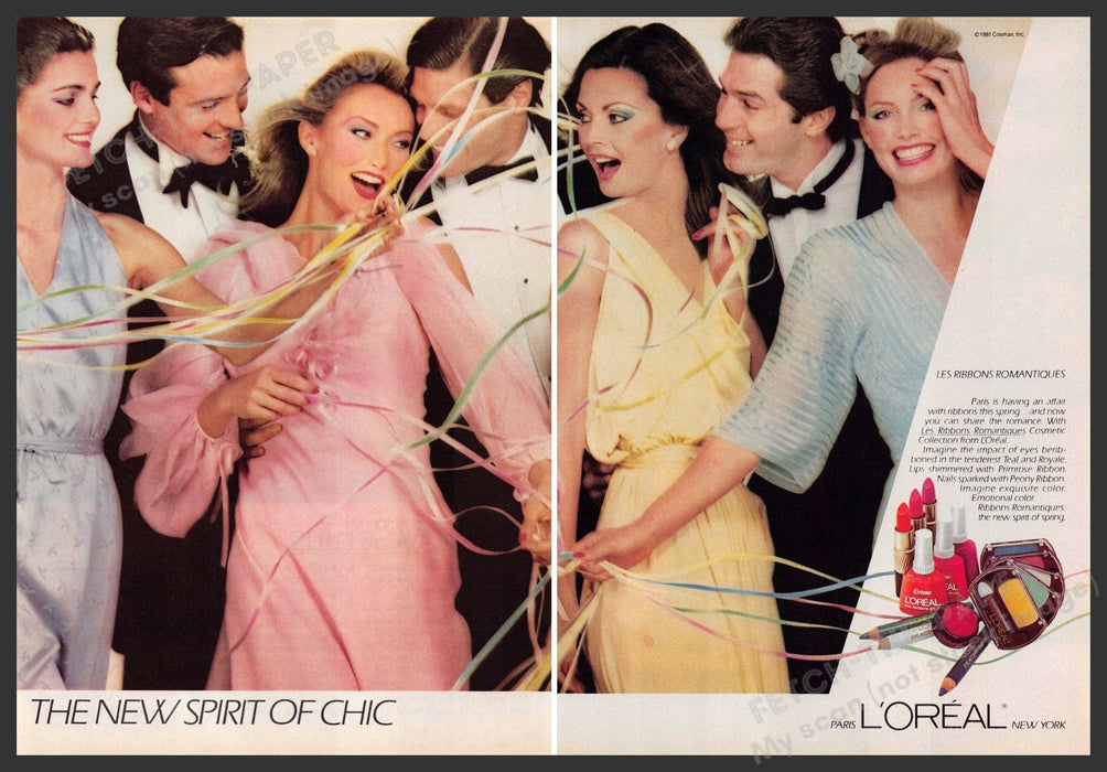 L'Oreal 1980s Magazine Print Ad (2 pages) 1981 "The new spirit of chic" Fetch-the-Paper