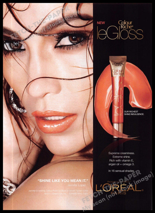 L'Oreal 2010s Magazine Print Ad 2011 Jennifer Lopez Lip Gloss Sexy Shine L'Oreal