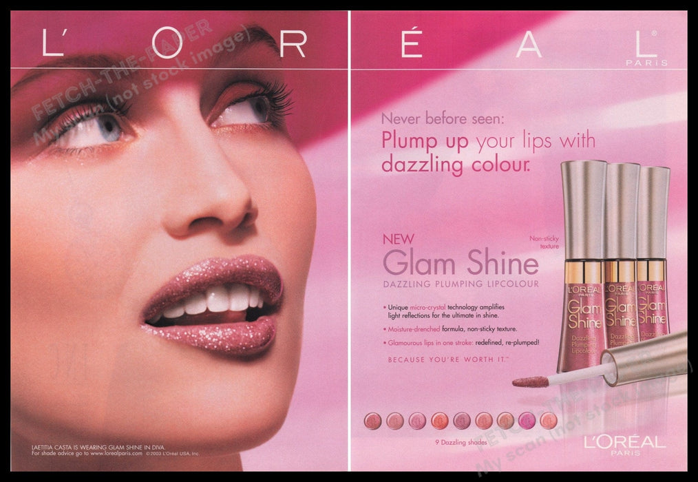 L'Oreal Cosmetics Laetitia Casta 2000s Print Advertisement (2 pages) 2003 Fetch the Paper!