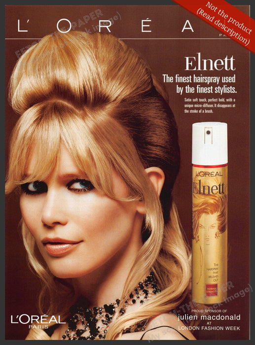 L'Oreal Elnett 2000s Magazine Print Advertisement 2005 Claudia Schiffer L'Oreal