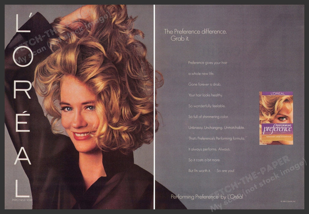 L'Oreal Hair Cybill Shepherd 1980s Print Advertisement (2 page centerfold) 1989 Fetch-the-Paper