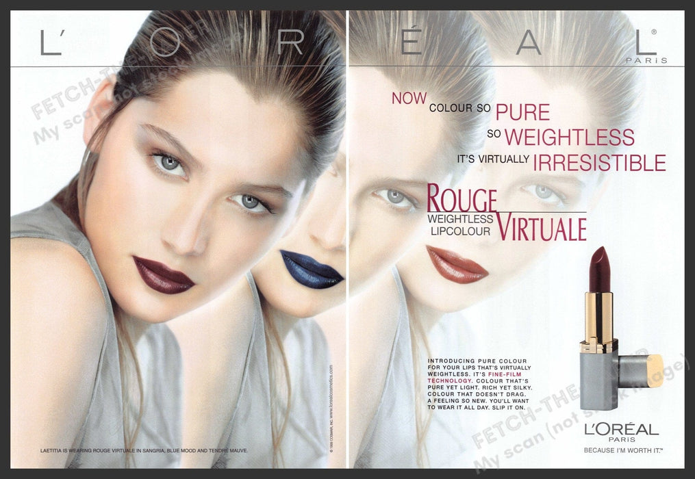 L'Oreal Laetitia Casta 1990s Print Advertisement (2 page) 1999 Rouge Virtuale Fetch-the-Paper