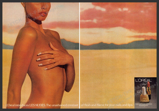 L'Oreal Les Nudes Cosmetics 1970s Print Advertisement (2 page) 1979 Bare Fetch-the-Paper