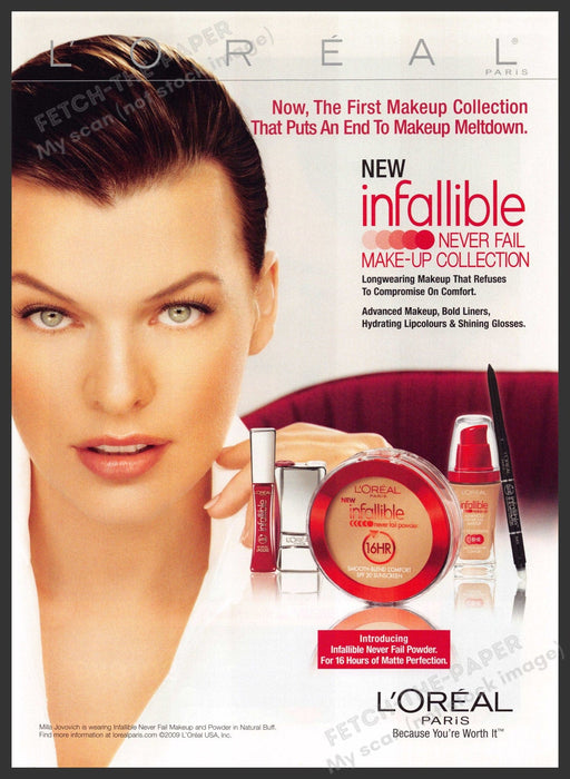 L'Oreal Mila Jojovich 2000s Print Advertisement 2009 Face Infallible Fetch-the-Paper