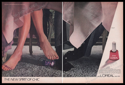 L'Oreal Nail Polish 1980s Print Advertisement (2 pages) 1980 Table Footsies Fetch the Paper!