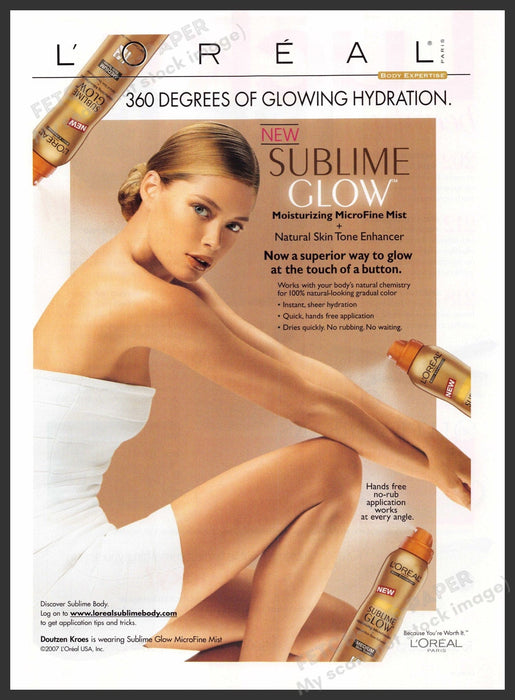 L'Oreal Sublime Glow Doutzen Kroes 2000s Print Advertisement 2007 Legs Arms Tan Fetch-the-Paper
