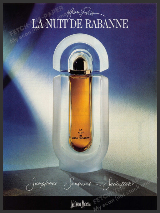 La Nuit de Rabanne 1980s Print Advertisement Ad 1987 Perfume Fetch-the-Paper