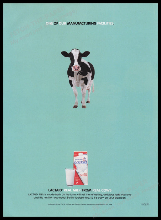 Lactaid Milk 2000s Print Advertisement Ad 2004 Diary Cow Fetch the Paper!