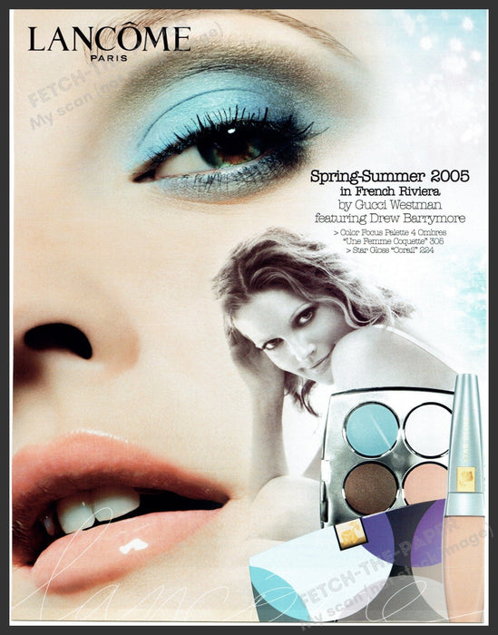 Lancome Paris Drew Barrymore 2000s Print Advertisement 2005 French Riviera Fetch-the-Paper