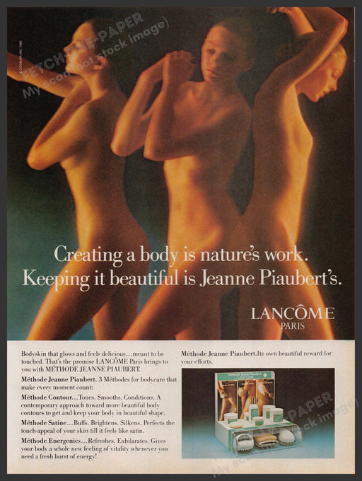 Lancome Paris Methode Jeanne Piaubert 1980s Print Advertisement Ad 1981 Bare Fetch-the-Paper