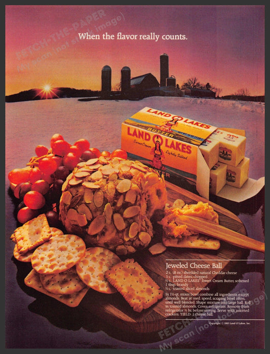 Land O Lakes 1980s Magazine Print Advertisement 1983 "Jeweled Cheese Ball" Land O Lakes
