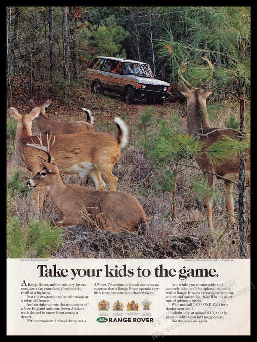 Land Rover Range Rover 1990s Print Advertisement Ad 1991 Deer Woods SUV Fetch-the-Paper