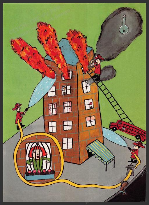 Laura Levine Artist 1990s Magazine Illustration 1998 Building Fire Trapped Laura Levine