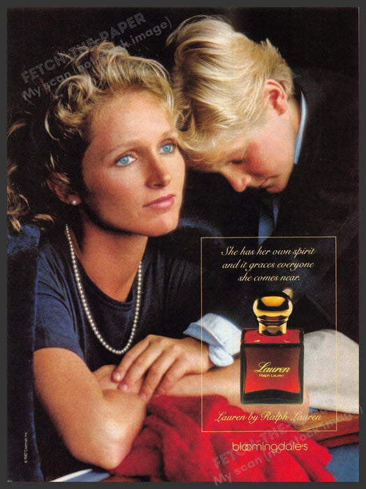 Lauren 1980s Magazine Print Advertisement 1987 Ralph Lauren "Her own spirit" Ralph Lauren