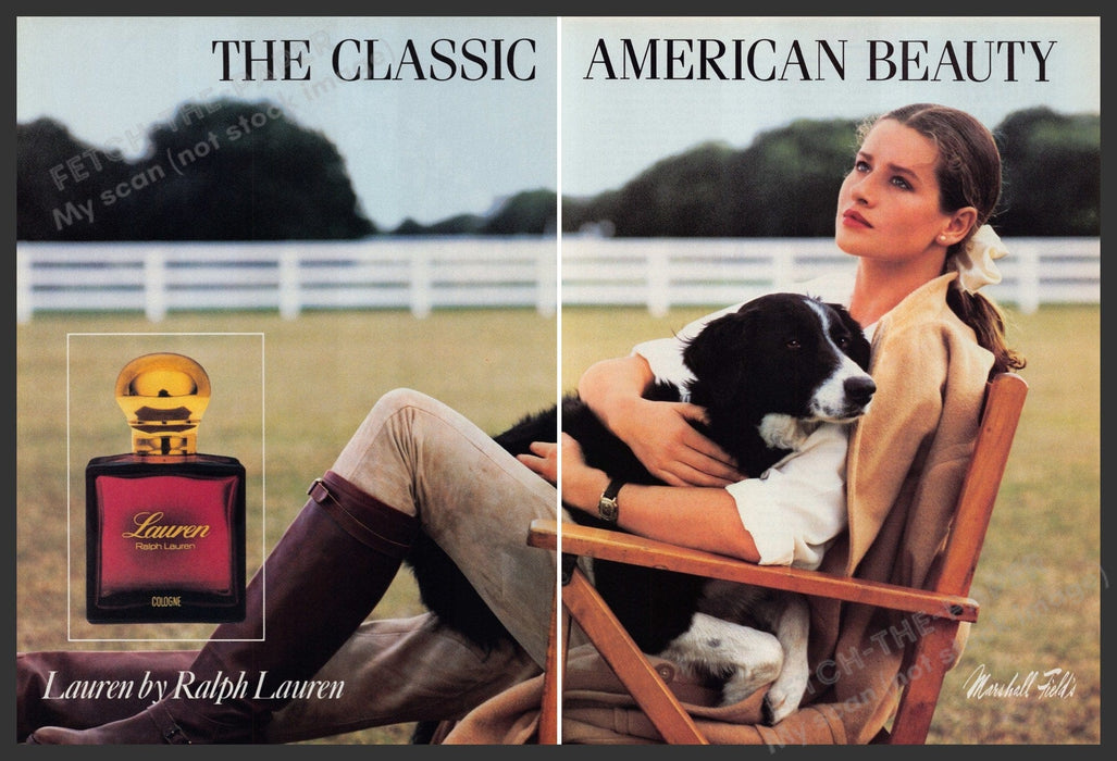 Lauren by Ralph Lauren 1980s Print Advertisement (2 Page) Ad 1988 Border Collie Fetch-the-Paper