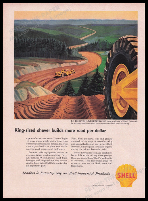 Le Tourneau-Westinghouse Road Building & Shell 1950s Print Advertisement Ad 1959 Fetch the Paper!