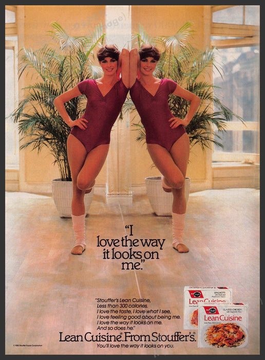 Lean Cuisine 1980s Print Advertisement 1983 Exercise Legs Mirror Reflection Fetch-the-Paper
