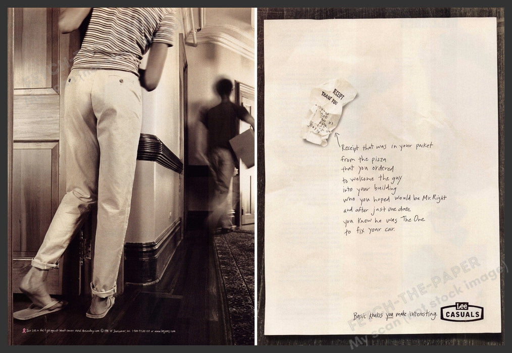 Lee Casuals 1990s Magazine Print Ad (2 pgs) 1998 Khakis Made Interesting Fetch-the-Paper