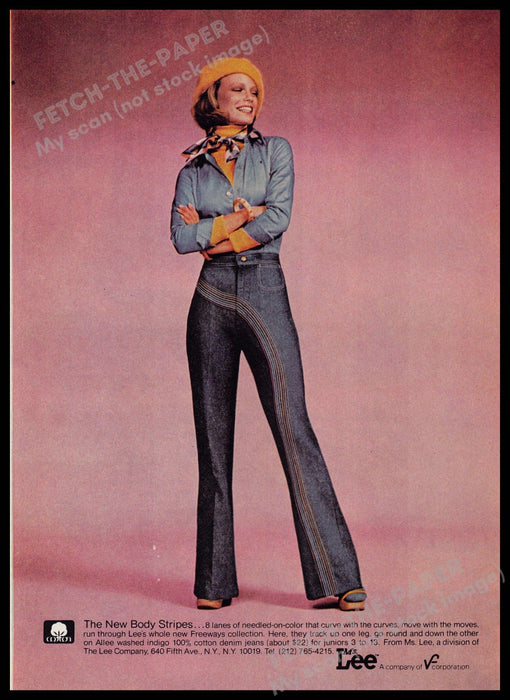 Lee Jeans 1970s Magazine Print Advertisement 1976 "The New Body Stripes" Lee Jeans