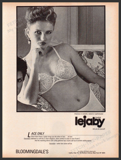 Lejaby Lingerie 1980s Print Advertisement 1986 Lace Vivacious Romance Fetch-the-Paper