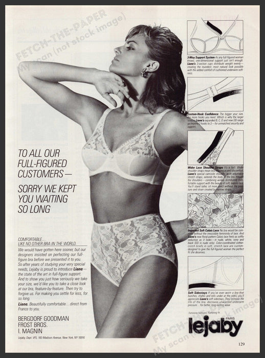 Lejaby Lingerie Bra Panties 1980s Print Advertisement Ad 1987 Full Figured Fetch-the-Paper