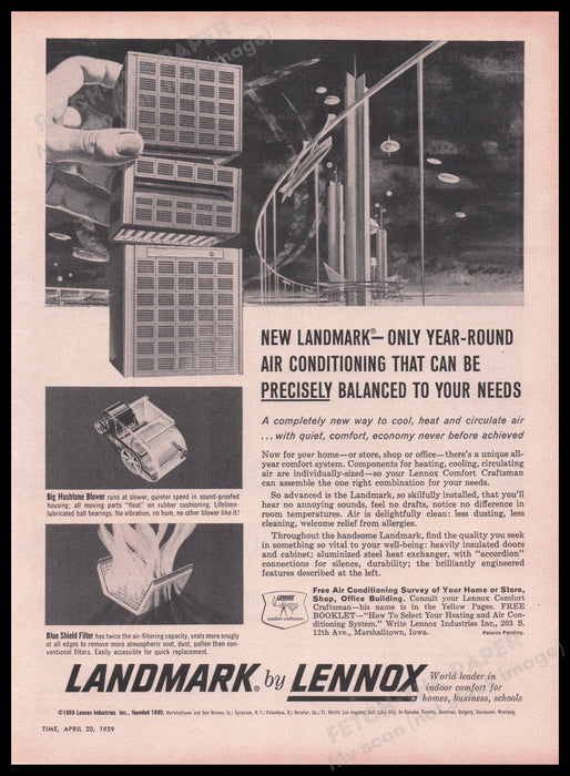 Lennox Landmark Air Conditioning 1950s Print Advertisement Ad 1959 Fetch the Paper!