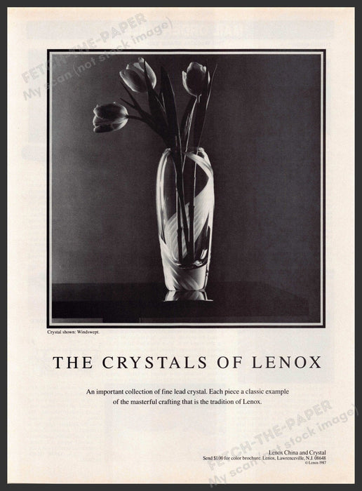 Lenox 1980s Print Advertisement 1989 Windswept Vase with Tulips Lenox